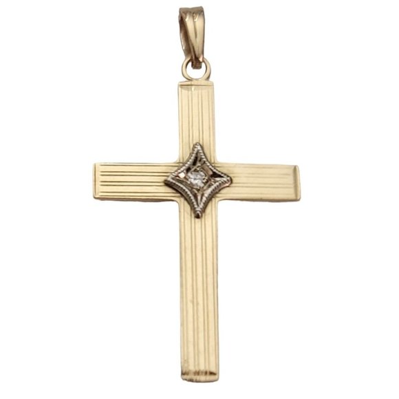 10K Yellow Gold Diamond Chip Cross Pendant E505 - Picture 7 of 7